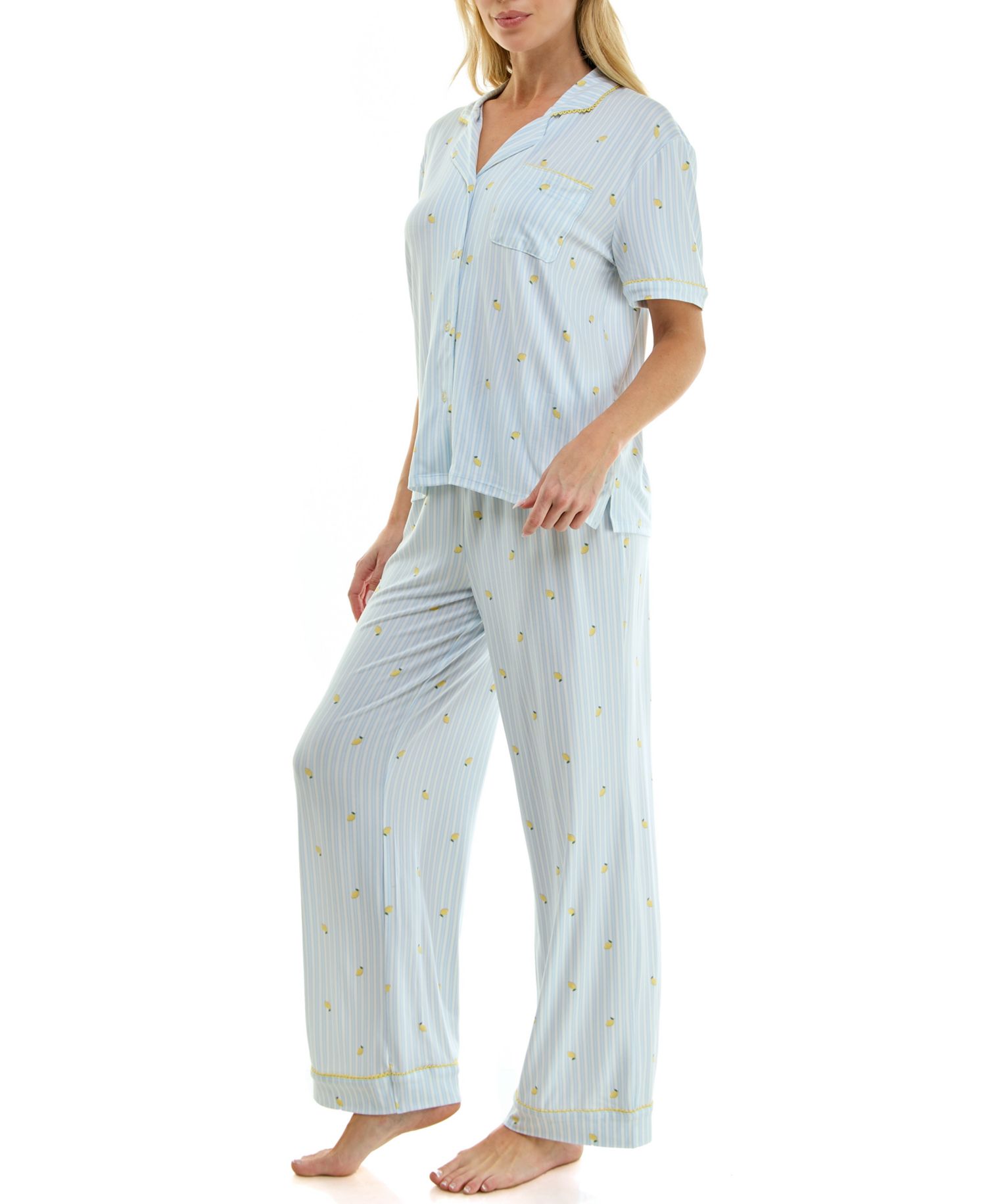 Women's Notch Collared Top and Pajama Pants, 2-Piece Set