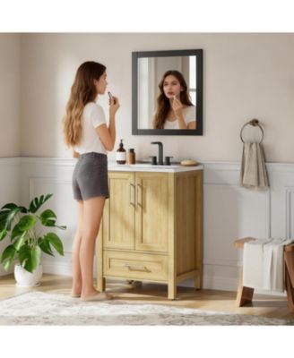 24" Bathroom Vanity with Sink Vintage Bathroom Cabinet Vanity with Doors and Drawers Farmhouse Wooden Freestanding Bathroom Cabinet with Top