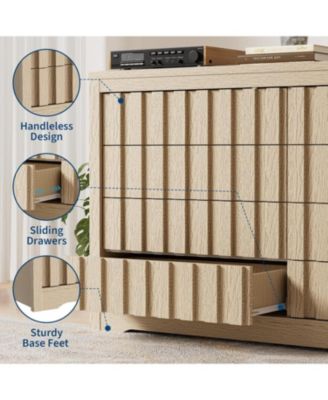 8 Drawer Fluted Wide Dresser, Curved Wooden Storage Organizer for Living Room