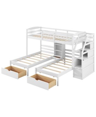 Streamdale Twin/Twin/Twin Triple Bunk Bed w/ Drawers, Stairs, Shelves