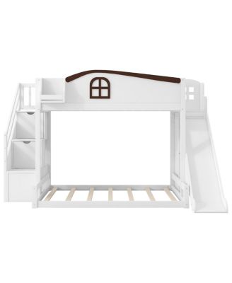Streamdale Twin over Full Bunk Bed w/Storage Stairs, Shelf, Slide, Wardrobe
