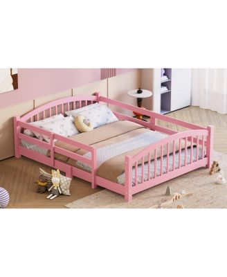 Streamdale Montessori Floor Bed with Slats & Guardrails, Solid Wood