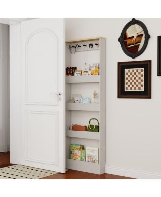 Behind The Door 69" Bookcase with 4 Shelves, 5 Hooks