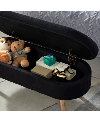 Luxury Oval Boucle Storage Ottoman Bench with Wood Legs