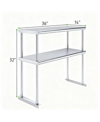14" x 36" Double-Tier Stainless Steel Overshelf, 255 Lbs Capacity