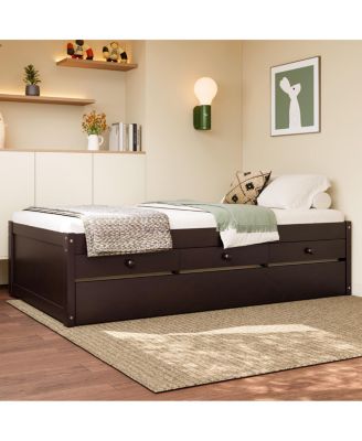 Streamdale Twin Platform Bed with Trundle, 2 Drawers & Power Strip, Espresso