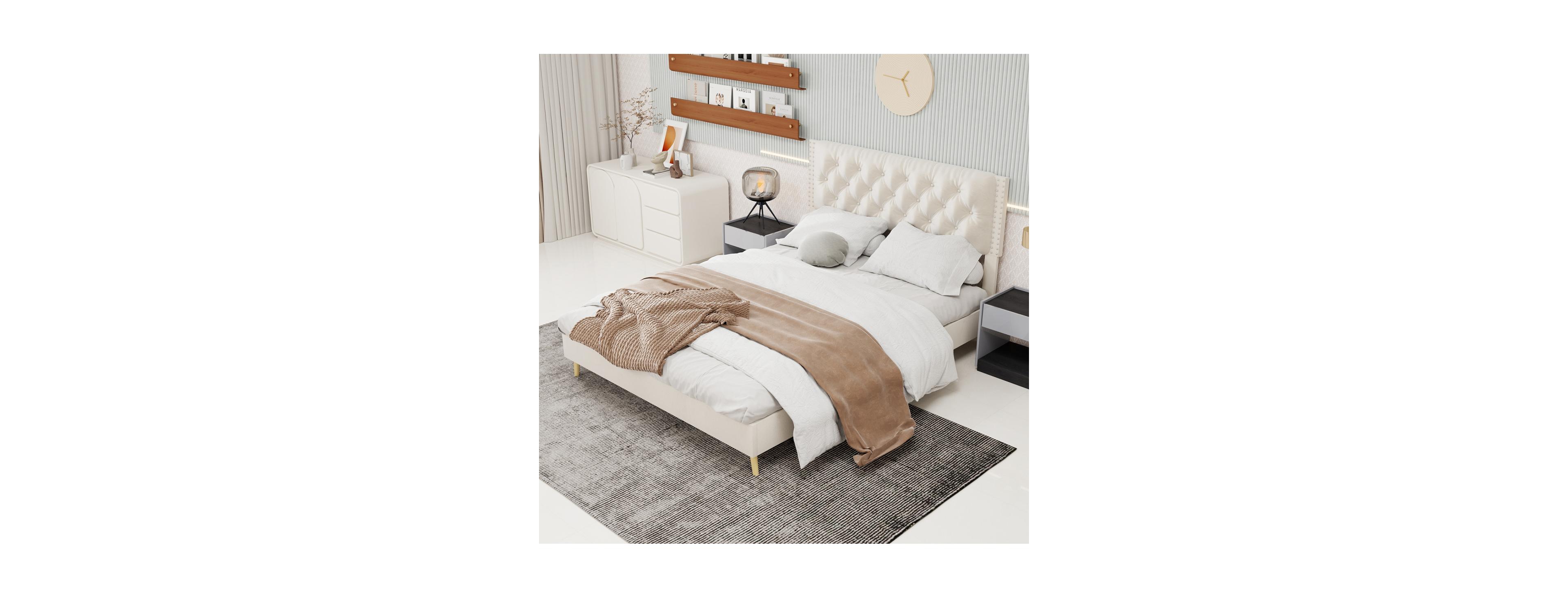 Streamdale Furniture Velvet Upholstered Bed - Luxury & Comfort for Master Bedroom