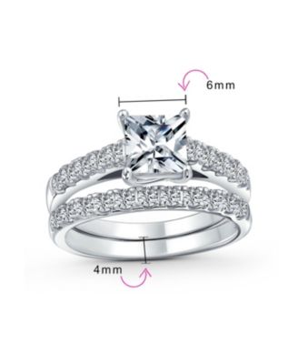 Classic 3CT Cubic Zirconia CZ Princess Cut Solitaire Anniversary Ring Set Pave Band