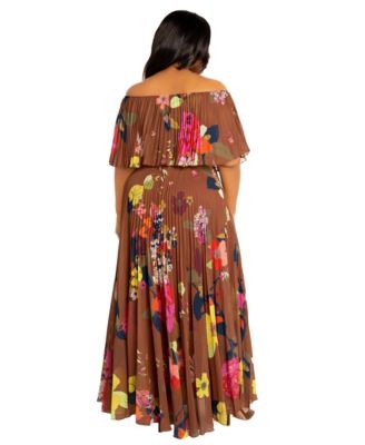 Plus Size Ombre Off Shoulder Pleated Maxi Dress