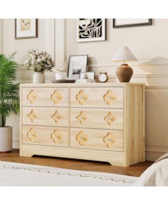 Wood Boho 6 Drawer Wide Dresser with Decorative Fronts