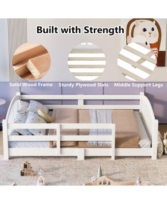 Montessori Floor Bed with Slats & Guardrails, Solid Wood, Easy Assemble