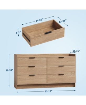 Modern Dresser with 6 Drawers 52.5" Wide Chest of Drawers with Metal Handle, Double Wooden Storage Cabinet with Deep Drawers