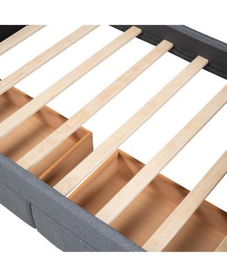 Upholstered Twin Daybed with 2 Drawers, Wood Slat Support