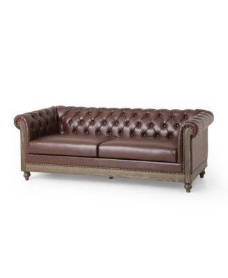 Retro Style Comfy 3-Seat Sofa with Wooden Legs