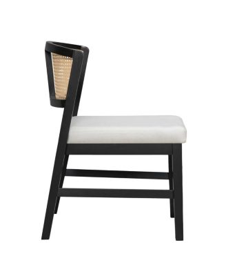 Set of 2 Rattan Dining Chairs, Fabric Upholstered Kitchen Side Chair