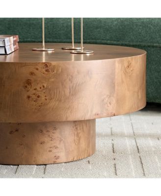 Burl Wood Veneer Coffee Table with Sturdy Pedestal