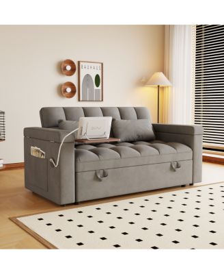  65-inch 3-in-1 foldable sofa bed with table, storage armrests