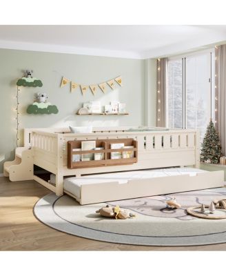 Bookshelf bed with stairs, safety rails, trundle