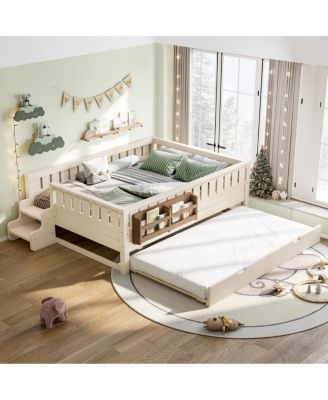 Bookshelf bed with stairs, safety rails, trundle