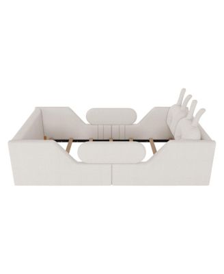 Twin Upholstered Platform Bed with Rabbit Cushion & Removable Rails