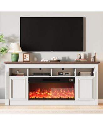 Farmhouse Fireplace TV Stand, Entertainment Center with Open Storage Cabinets for TVs