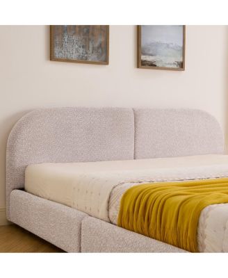 King Size Upholstered Bed Frame, Modern Minimalist Style, Curved Headboard, Drawer Storage