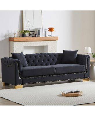 Classic Modern 84-inch Chesterfield Velvet Sofa with Rolled Arms