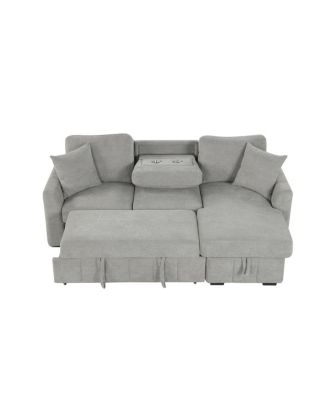 90" L-Shaped Sleeper Sofa w/ Storage Chaise & Cup Holders