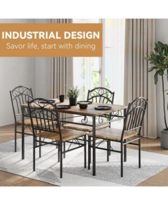 Dining Table Set of 4, Retro Industrial Dining Table & Chairs, Wood Table Chairs Set for Small Space