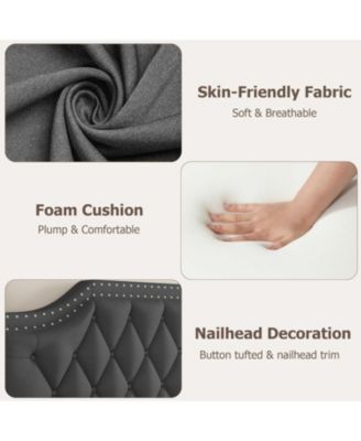 Queen Size Upholstered Canopy Bed Frame with Button Tufted Headboard and Nailhead Trim Design, Sturdy Platform Bed, No Box Spring Required