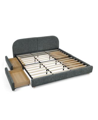 Streamdale King Size Upholstered Bed Frame, Modern Minimalist, Curved Headboard, Drawer Storage