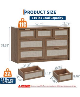 Drawers Dresser Rattan Dresser Modern Chest of Drawers with Metal Handle Wood Closet Clothes Storage Organizer for Living Room Hallway TV