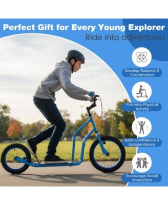 Youth Scooter with Adjustable Handlebar and 16/14-Inch Inflatable Wheels