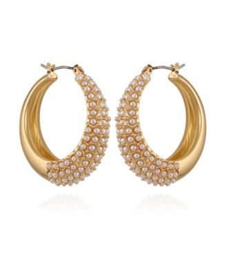 Imitation Pearl Pave Hoop Earrings