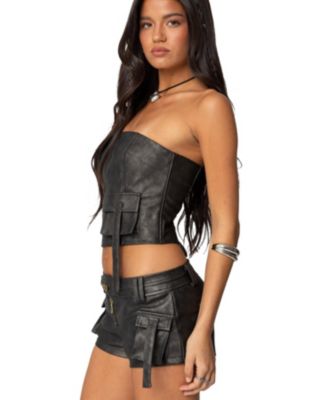 Womens Ryan Faux Leather Cargo Corset Top
