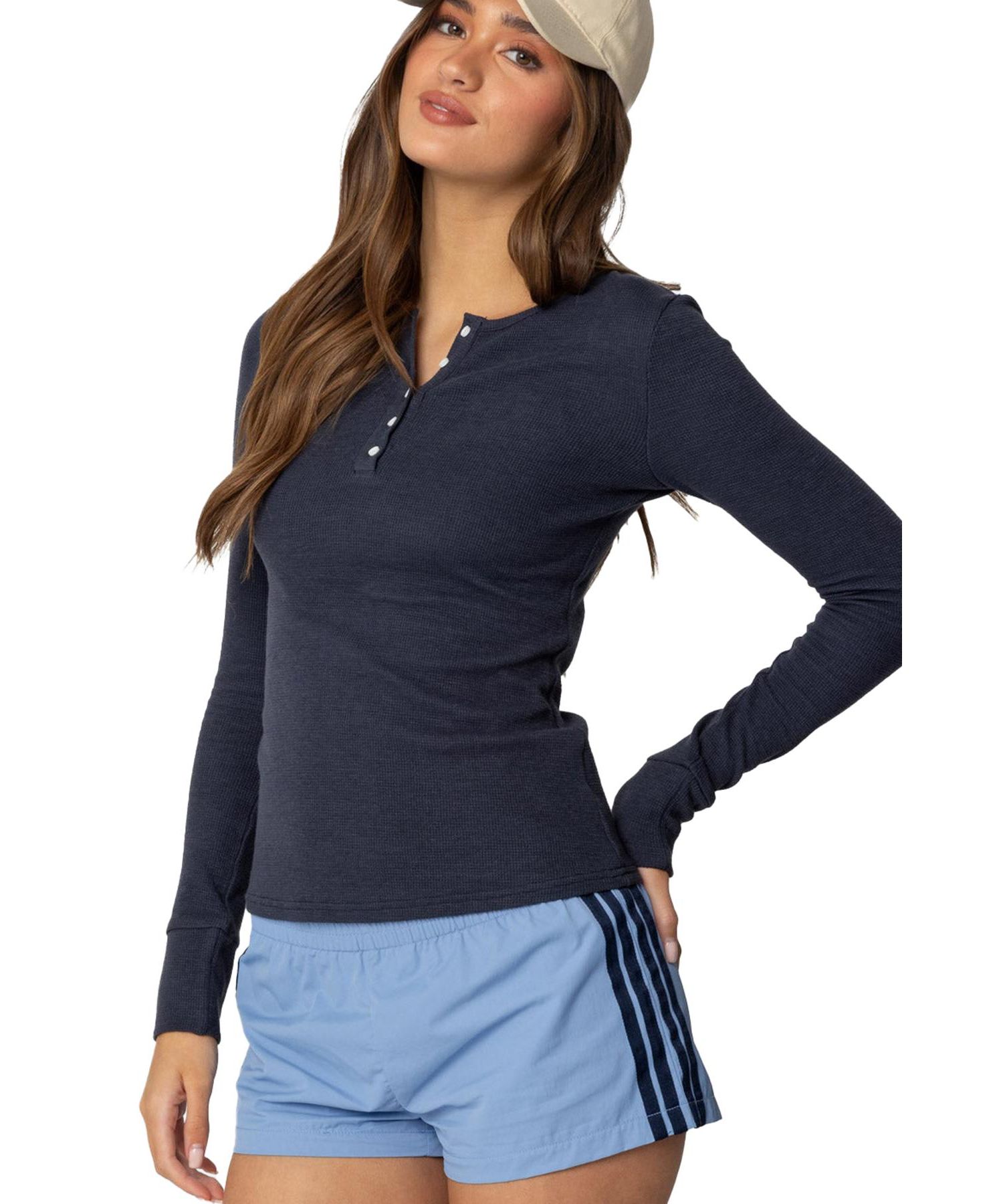 Women's Helaine Waffle Henley T Shirt