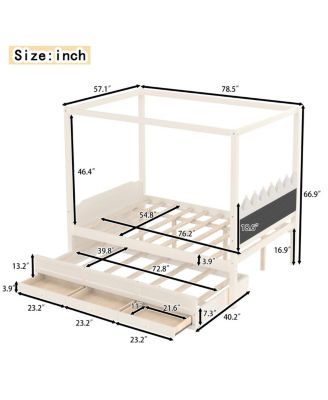  Princess Canopy Bed Frame, Twin Trundle, 3 Drawers