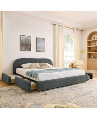 Streamdale King Size Upholstered Bed Frame, Modern Minimalist, Curved Headboard, Drawer Storage