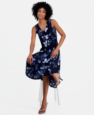 Women's Printed Drape-Neck Sleeveless Midi Dress