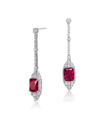 Dazzling Sterling Silver White Gold-Plated Cubic Zirconia Drop Earrings - Red 64$