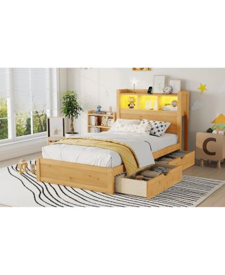 Streamdale Twin Bed with Drawers, LED Light, and Storage Headboard