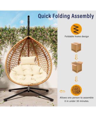 Outdoor Garden Rattan Egg Swing Chair Hanging Chair Wood