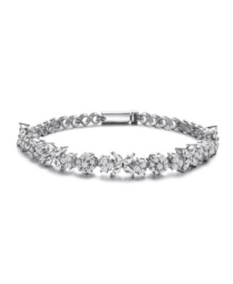 White Gold Plated Round & Marquise CZ Cluster Flower Bracelet