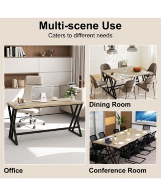 59" Computer Desk with Heavy-Duty Metal Frame and Crossbar Support, Workstation