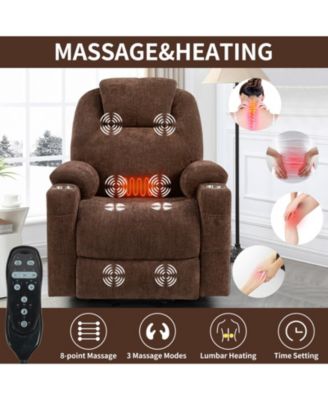 Power Lift Recliner Chair with 8-Point Massage & Heating 350 lbs Capacity USB/Type-C Ports and Cup Holders