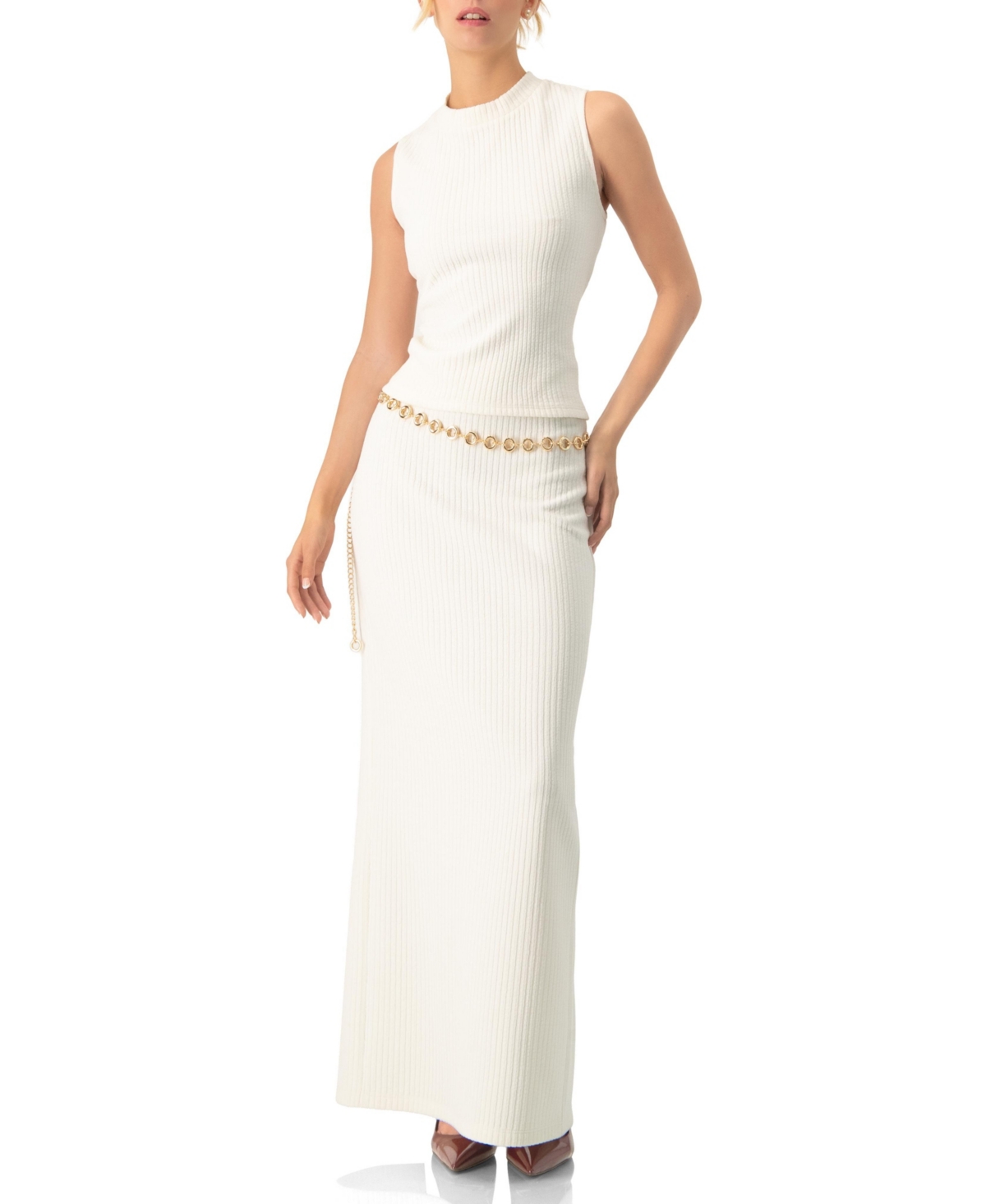 Ivonne Women's Long Ribbed Pencil Skirt with Back Zipper