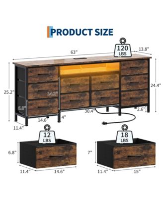 63 Inch TV Stand Dresser with 10 Drawers, Long Entertainment Center for TVs Up to 75 Inch, Fabric Storage Media Console