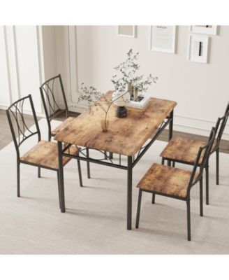Dining Table Set for 4 with 4 Chairs and 1 Table Retro Industrial Wooden Table Top with Metal Legs for Breakfast