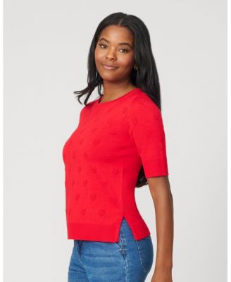 Women's Textured Heart Elbow Sleeve Sweater