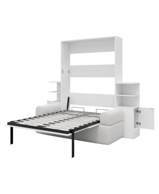 Queen Size Wall Murphy Bed with Sofa and Storage Cabinets